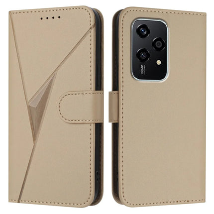 For Honor 200 Lite Case Triangle Imprint Leather Phone Cover with Lanyard - Gold