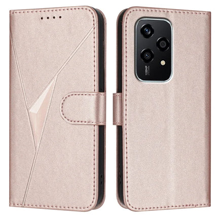 For Honor 200 Lite Case Triangle Imprint Leather Phone Cover with Lanyard - Rose Gold