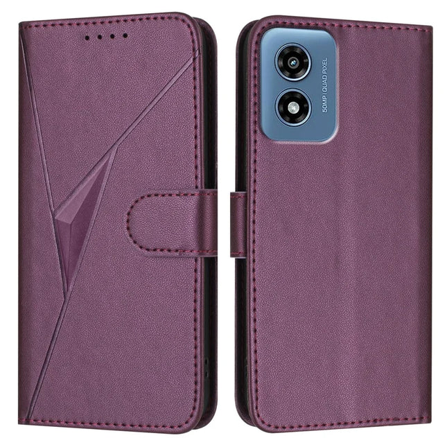 YX0090 For Motorola Moto G Play (2024) 4G Case Triangle Imprint Leather Phone Cover with Lanyard - Dark Purple