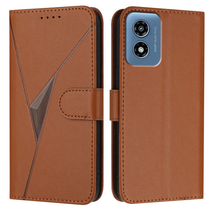 YX0090 For Motorola Moto G Play (2024) 4G Case Triangle Imprint Leather Phone Cover with Lanyard - Coffee