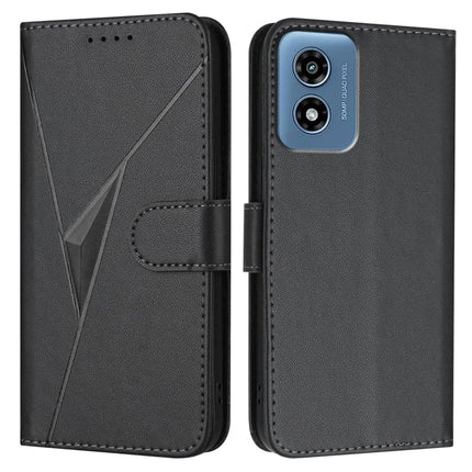 YX0090 For Motorola Moto G Play (2024) 4G Case Triangle Imprint Leather Phone Cover with Lanyard - Black