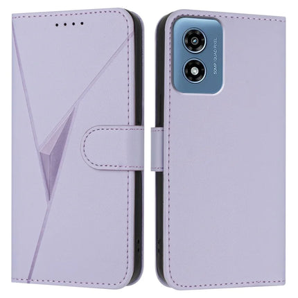 YX0090 For Motorola Moto G Play (2024) 4G Case Triangle Imprint Leather Phone Cover with Lanyard - Light Purple