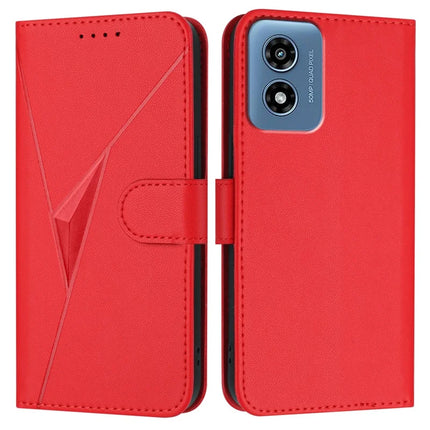 YX0090 For Motorola Moto G Play (2024) 4G Case Triangle Imprint Leather Phone Cover with Lanyard - Red