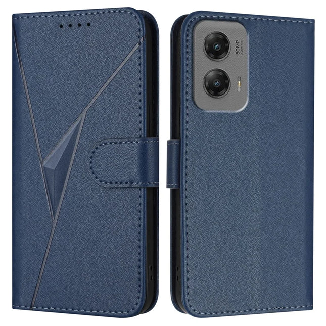 For Motorola Moto G Stylus 5G (2024) Case Triangle Imprint Leather Phone Cover with Lanyard - Sapphire