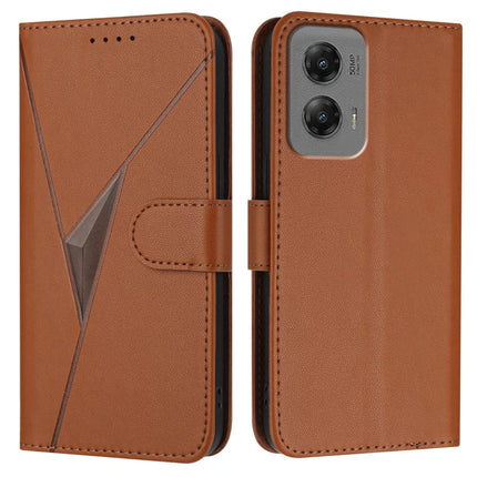 For Motorola Moto G Stylus 5G (2024) Case Triangle Imprint Leather Phone Cover with Lanyard - Coffee