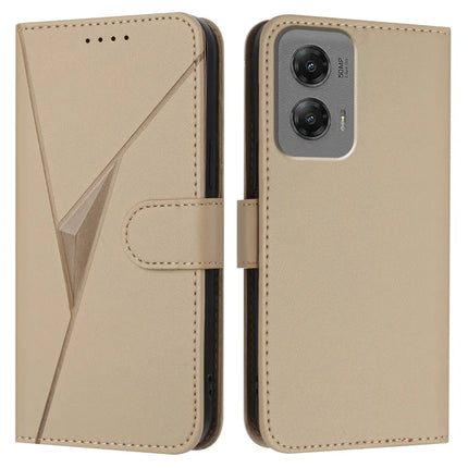 For Motorola Moto G Stylus 5G (2024) Case Triangle Imprint Leather Phone Cover with Lanyard - Gold