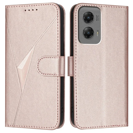 For Motorola Moto G Stylus 5G (2024) Case Triangle Imprint Leather Phone Cover with Lanyard - Rose Gold