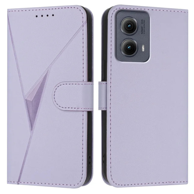 For Motorola Edge (2024) 5G Case Triangle Imprint Leather Phone Cover with Lanyard - Light Purple