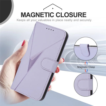 For Motorola Edge (2024) 5G Case Triangle Imprint Leather Phone Cover with Lanyard