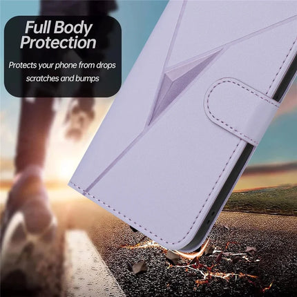For Motorola Edge (2024) 5G Case Triangle Imprint Leather Phone Cover with Lanyard