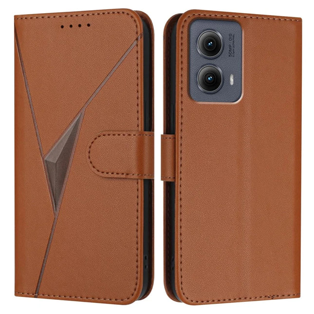 For Motorola Edge (2024) 5G Case Triangle Imprint Leather Phone Cover with Lanyard - Coffee