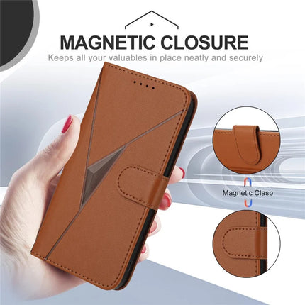 For Motorola Edge (2024) 5G Case Triangle Imprint Leather Phone Cover with Lanyard