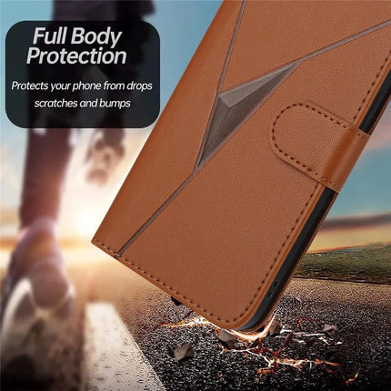 For Motorola Edge (2024) 5G Case Triangle Imprint Leather Phone Cover with Lanyard