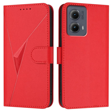 For Motorola Edge (2024) 5G Case Triangle Imprint Leather Phone Cover with Lanyard - Red