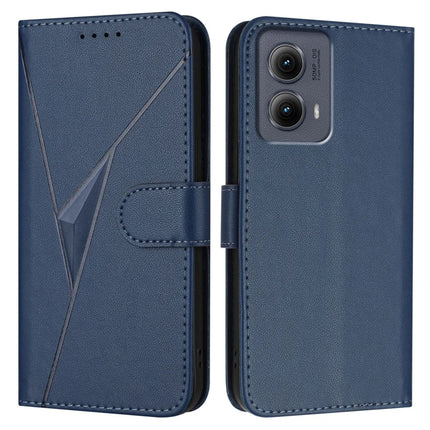 For Motorola Edge (2024) 5G Case Triangle Imprint Leather Phone Cover with Lanyard - Sapphire