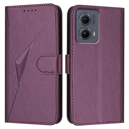 For Motorola Edge (2024) 5G Case Triangle Imprint Leather Phone Cover with Lanyard - Dark Purple