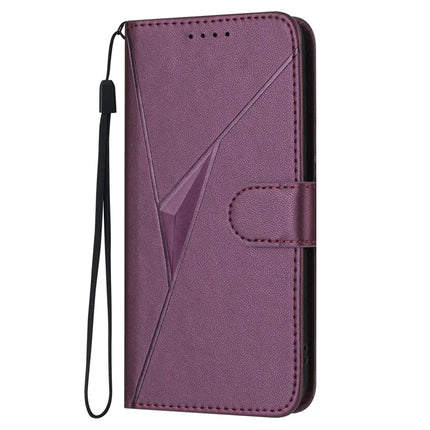 For Motorola Edge (2024) 5G Case Triangle Imprint Leather Phone Cover with Lanyard
