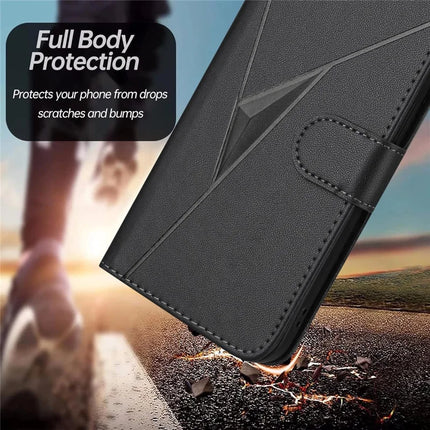 For Motorola Edge (2024) 5G Case Triangle Imprint Leather Phone Cover with Lanyard