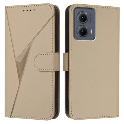 For Motorola Edge (2024) 5G Case Triangle Imprint Leather Phone Cover with Lanyard - Gold