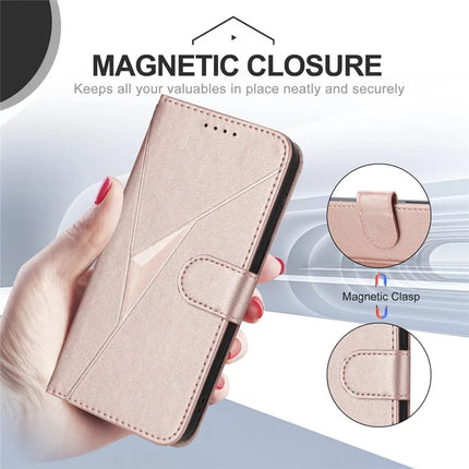 For Motorola Edge (2024) 5G Case Triangle Imprint Leather Phone Cover with Lanyard