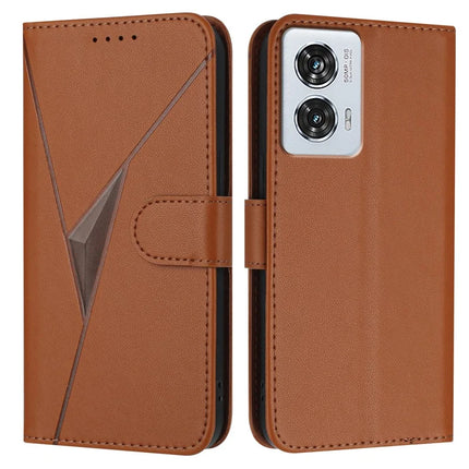 YX0090 For Motorola Edge 50 Fusion 5G Case Triangle Imprint Leather Phone Cover with Lanyard - Coffee