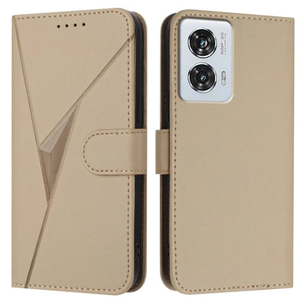 YX0090 For Motorola Edge 50 Fusion 5G Case Triangle Imprint Leather Phone Cover with Lanyard - Gold