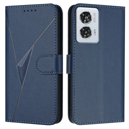 YX0090 For Motorola Edge 50 Fusion 5G Case Triangle Imprint Leather Phone Cover with Lanyard - Sapphire