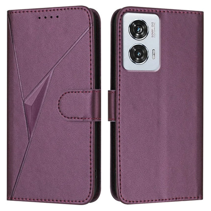 YX0090 For Motorola Edge 50 Fusion 5G Case Triangle Imprint Leather Phone Cover with Lanyard - Dark Purple