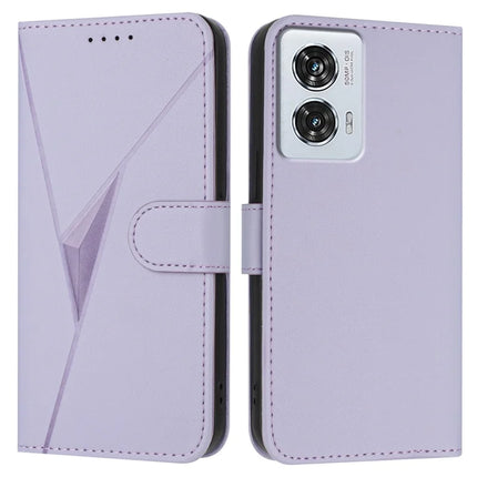 YX0090 For Motorola Edge 50 Fusion 5G Case Triangle Imprint Leather Phone Cover with Lanyard - Purple