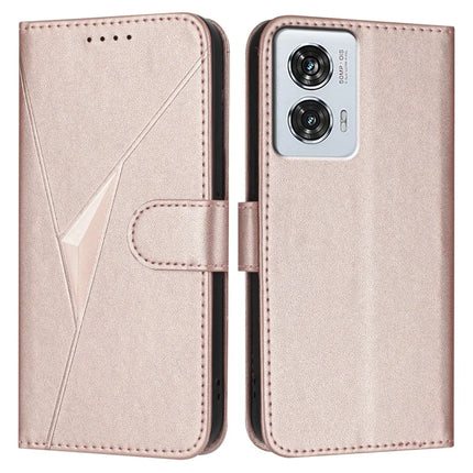 YX0090 For Motorola Edge 50 Fusion 5G Case Triangle Imprint Leather Phone Cover with Lanyard - Rose Gold