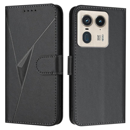 For Motorola Moto X50 Ultra 5G / Edge 50 Ultra 5G Case Triangle Imprint Leather Phone Cover with Lanyard - Black
