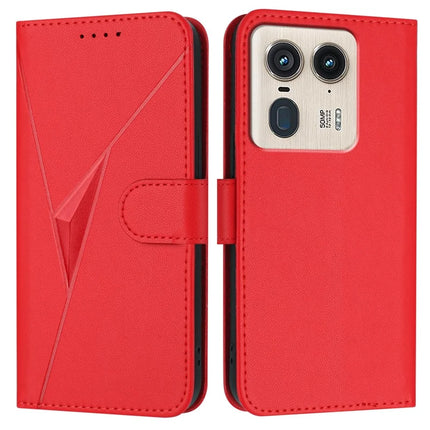 For Motorola Moto X50 Ultra 5G / Edge 50 Ultra 5G Case Triangle Imprint Leather Phone Cover with Lanyard - Red