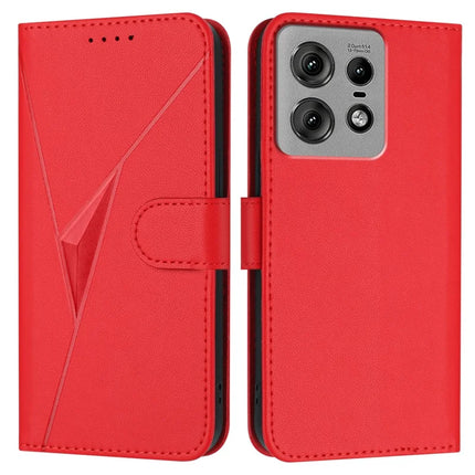 For Motorola Edge 50 Pro 5G Case Triangle Imprint Leather Phone Cover with Lanyard - Red