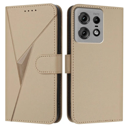 For Motorola Edge 50 Pro 5G Case Triangle Imprint Leather Phone Cover with Lanyard - Gold