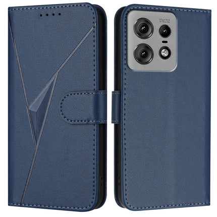 For Motorola Edge 50 Pro 5G Case Triangle Imprint Leather Phone Cover with Lanyard - Sapphire