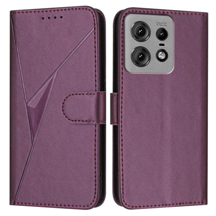 For Motorola Edge 50 Pro 5G Case Triangle Imprint Leather Phone Cover with Lanyard - Dark Purple