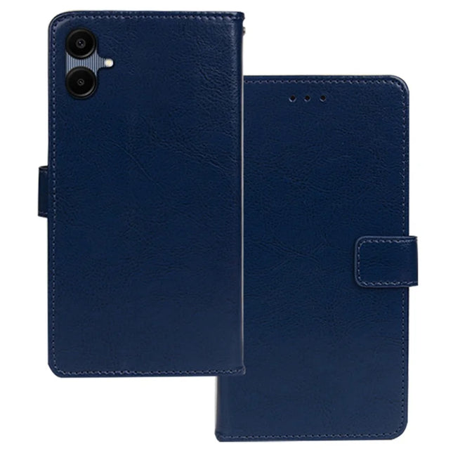 IDEWEI For Samsung Galaxy A06 Case Card Slots Holder Leather Phone Cover Crazy Horse Texture - Blue