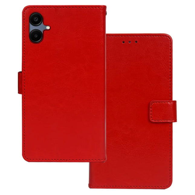 IDEWEI For Samsung Galaxy A06 Case Card Slots Holder Leather Phone Cover Crazy Horse Texture - Red