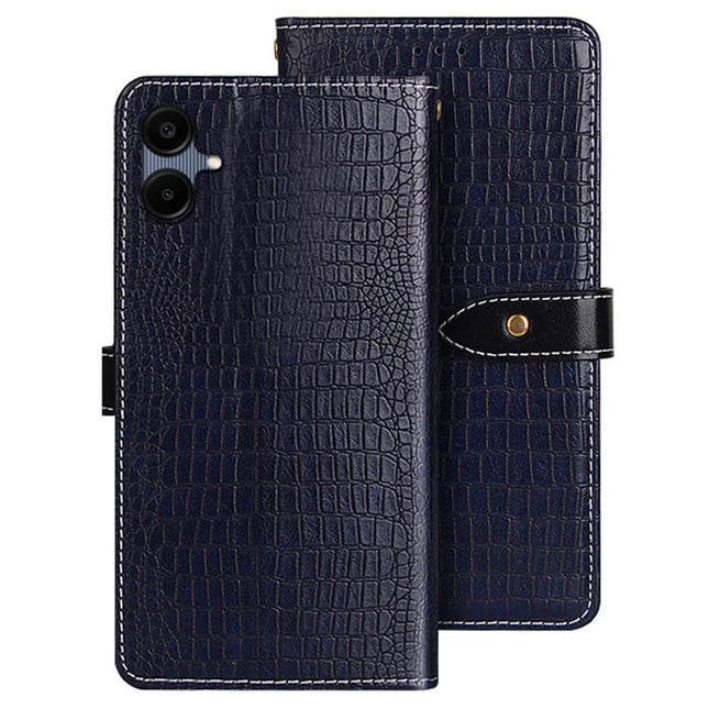 IDEWEI For Samsung Galaxy A06 Case Crocodile Texture PU Leather Flip Phone Cover - Blue