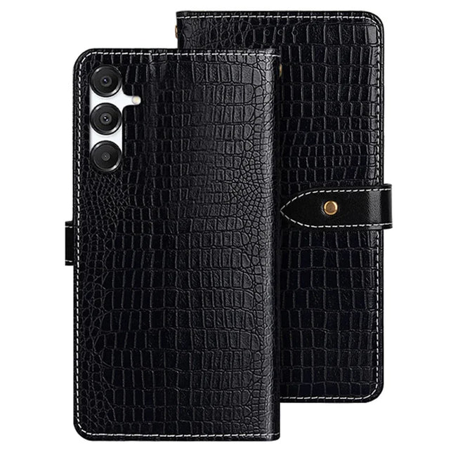 IDEWEI For Samsung Galaxy A16 5G  /  4G Case Crocodile Texture PU Leather Flip Phone Cover - Black