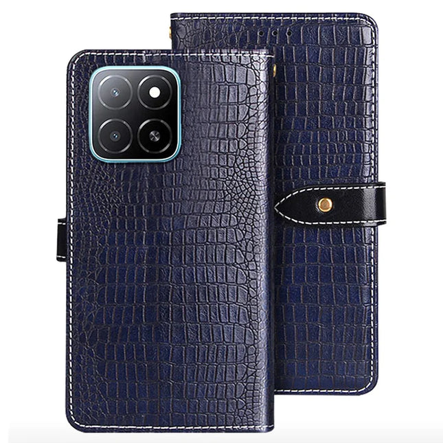 IDEWEI For Honor X5b Case Crocodile Texture PU Leather Flip Phone Cover - Blue