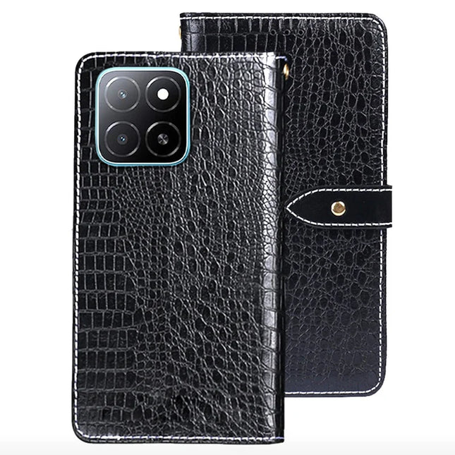 IDEWEI For Honor X5b Case Crocodile Texture PU Leather Flip Phone Cover - Black