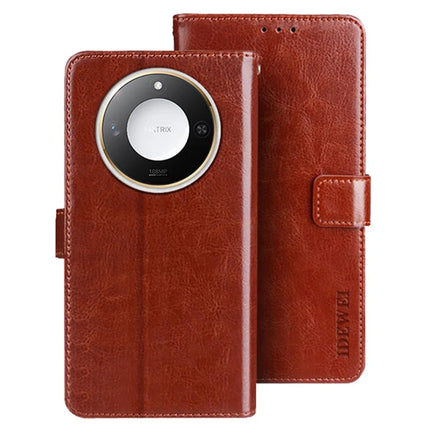 IDEWEI For Honor X60 5G Stand Case Crazy Horse Texture Leather Phone Cover - Brown