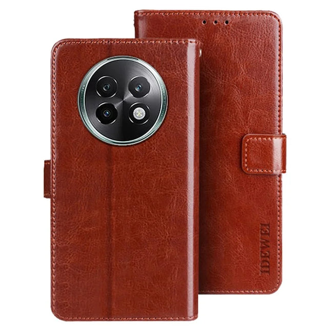 IDEWEI For Realme Realme 13+ 5G / 13 Pro 5G (China) Stand Case Crazy Horse Texture Leather Phone Cover - Brown