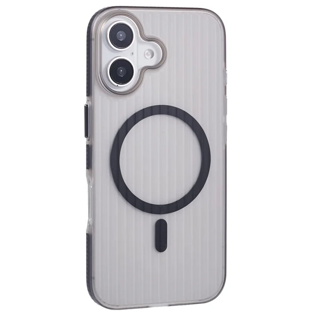 For iPhone 16 Plus Case Corrugated Texture Phone Cover PC Shell Compatible with MagSafe - Black Edge