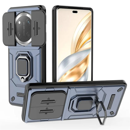 For Honor X60 Pro 5G Case PC+TPU Kickstand Phone Protector with Lens Cover - Blue