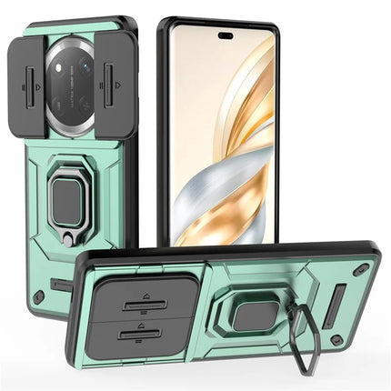 For Honor X60 Pro 5G Case PC+TPU Kickstand Phone Protector with Lens Cover - Green