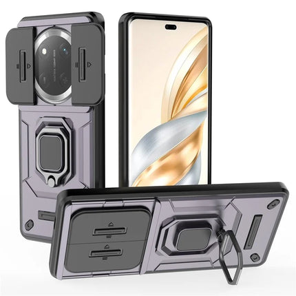 For Honor X60 Pro 5G Case PC+TPU Kickstand Phone Protector with Lens Cover - Purple