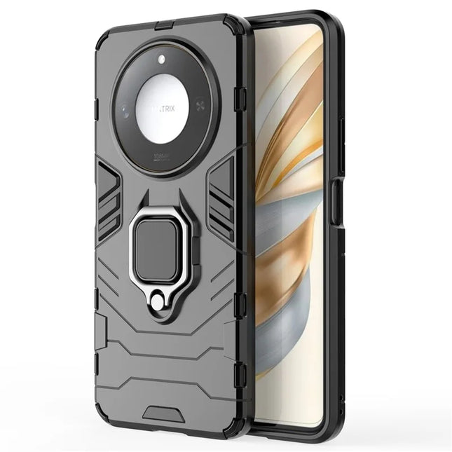 For Honor X60 5G Case Ring Kickstand PC+TPU Protective Phone Cover - Black