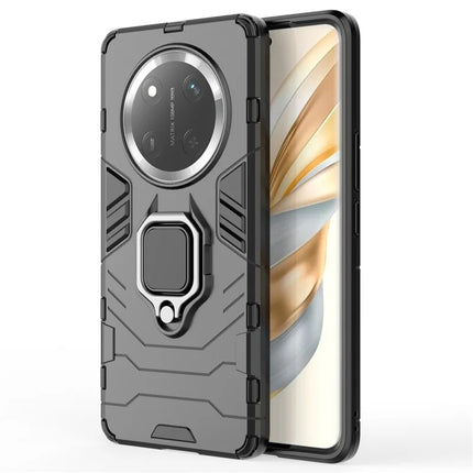 For Honor X60 Pro 5G Case Ring Kickstand PC+TPU Protective Phone Cover - Black
